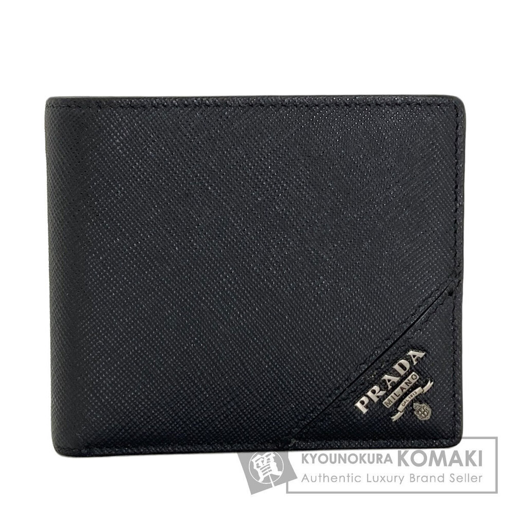 Prada Bifold Wallet Coin Purse Saffiano Leather Blue Black